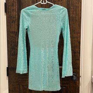 Fashion Nova Turquoise Sequin Long Sleeve Dress
